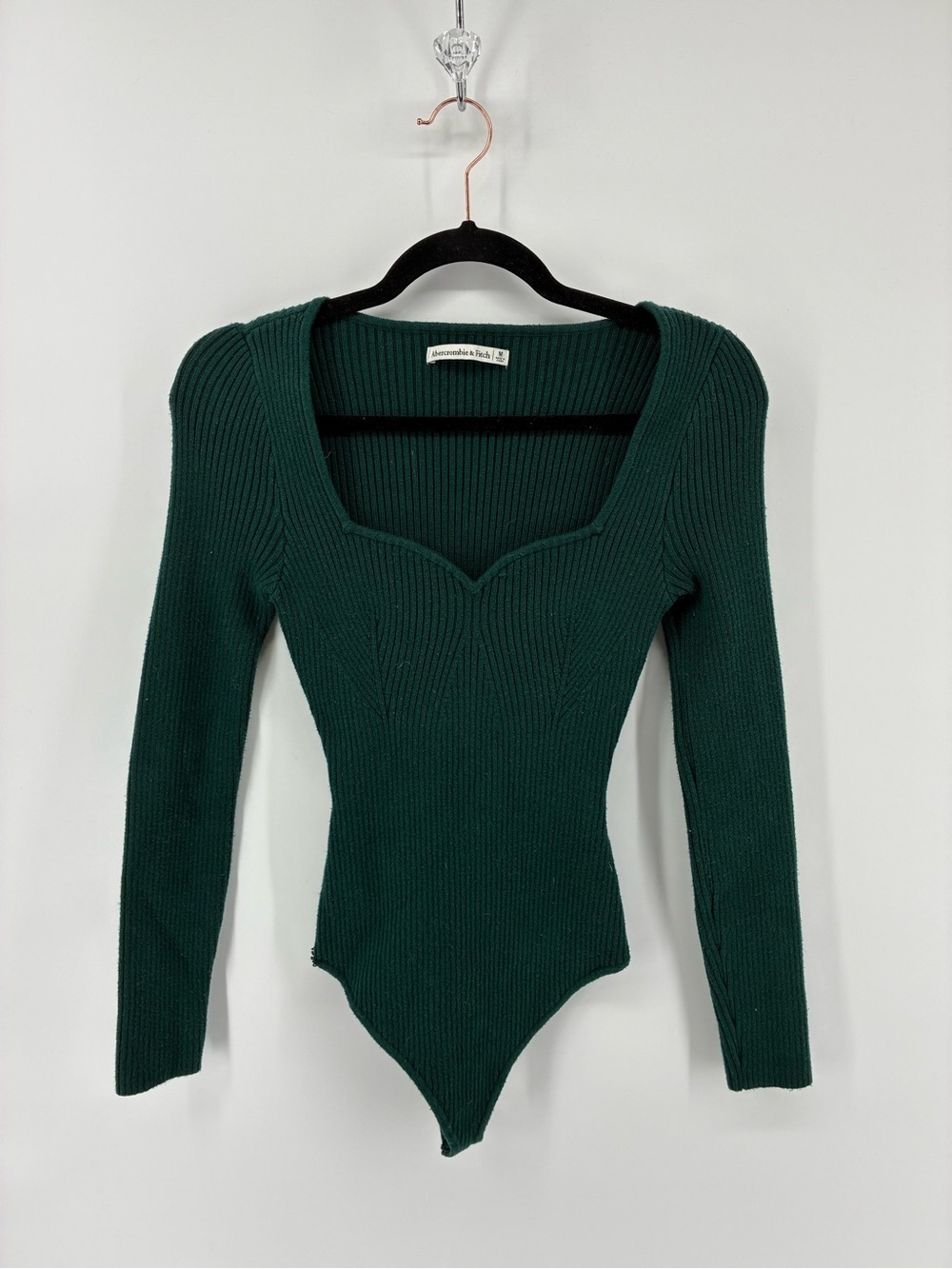 Abercrombie & Fitch Dark Green Ribbed Long-Sleeve Bodysuit - Picture 2 of 8